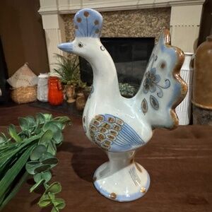 Vintage Pottery Peacock Figurine Made In Mexico Hand Painted El Palomar EUC